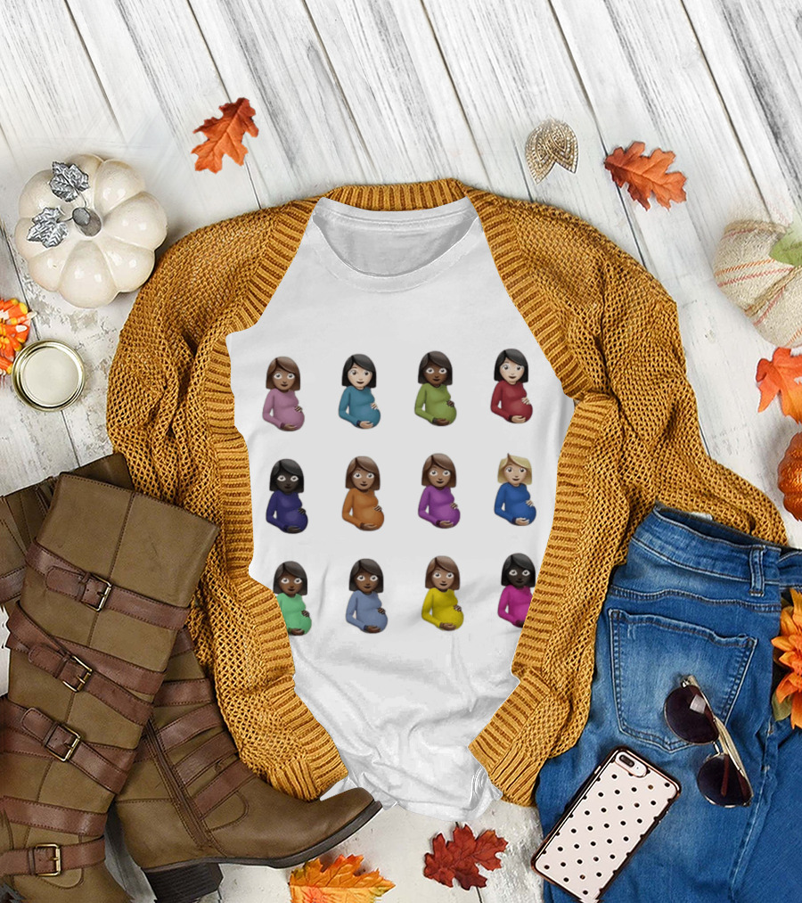 Pregnant Women Emoji Stickers Diverse Colors Collection T-Shirt