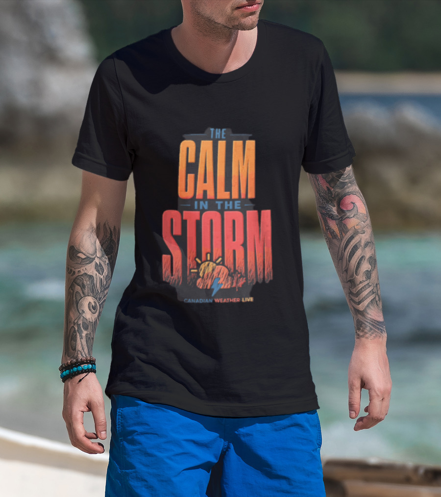 The Calm In The Storm Canadian Weather Live Sun Cloud Lightning Bolt Maple Leaf T-Shirt