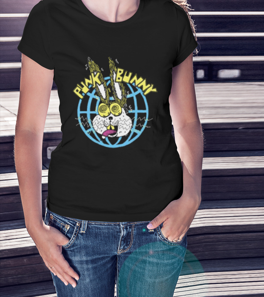 Punk Bunny Store Trucker Hat With Vibrant Bunny And Electric World Motif T-Shirt