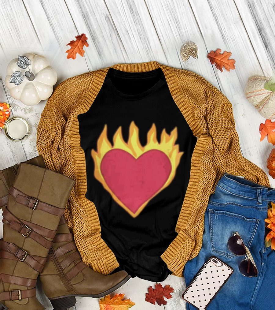 Fiery Heart Cartoon In Yellow Orange Flames T-Shirt