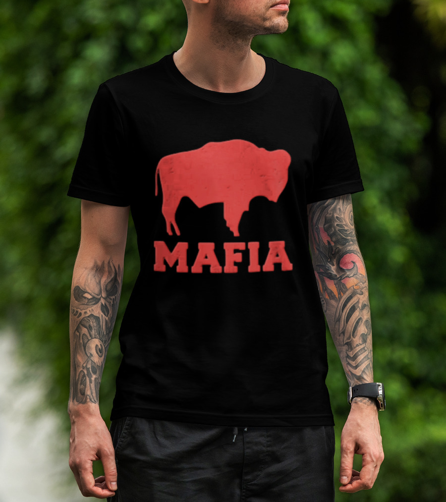 Mafia Distressed Red American Buffalo Bison T-Shirt