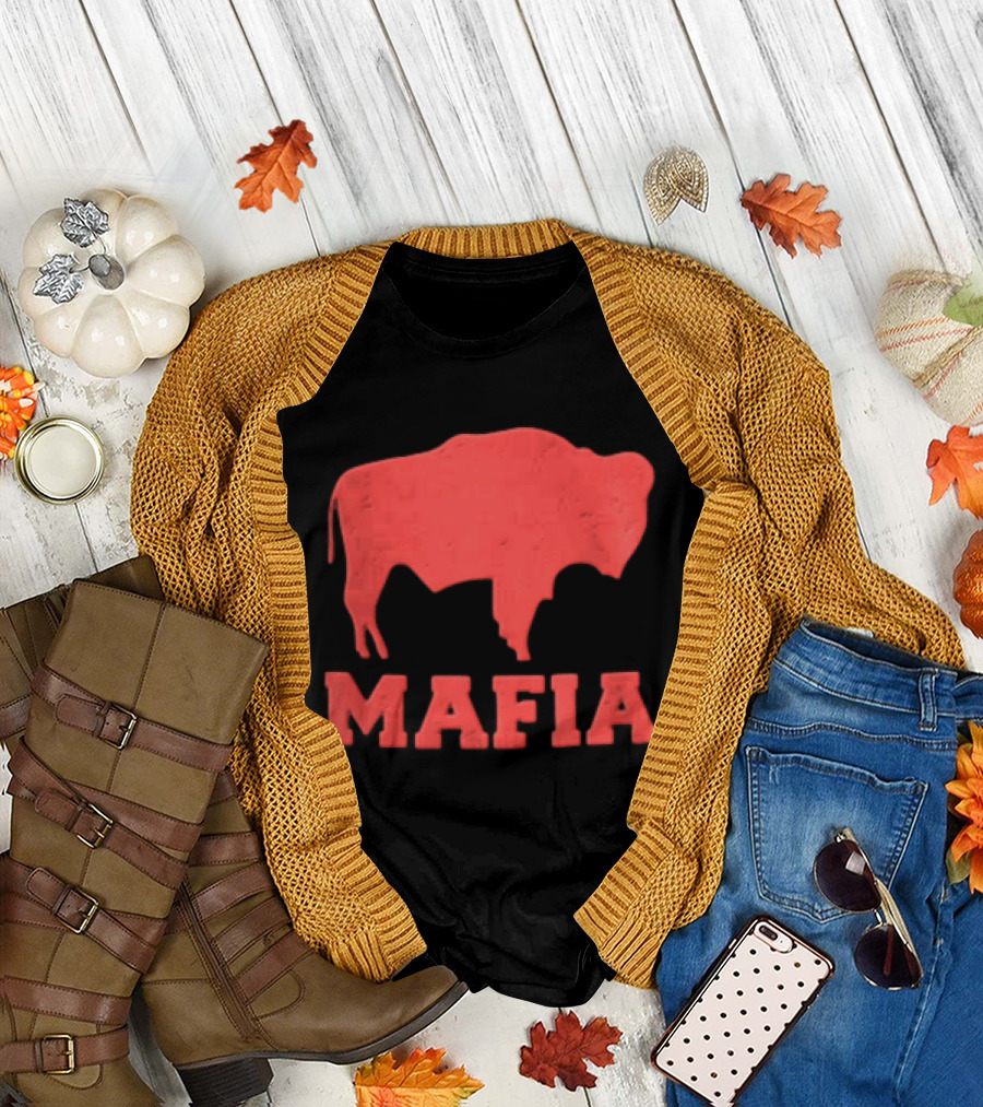 Mafia Distressed Red American Buffalo Bison T-Shirt