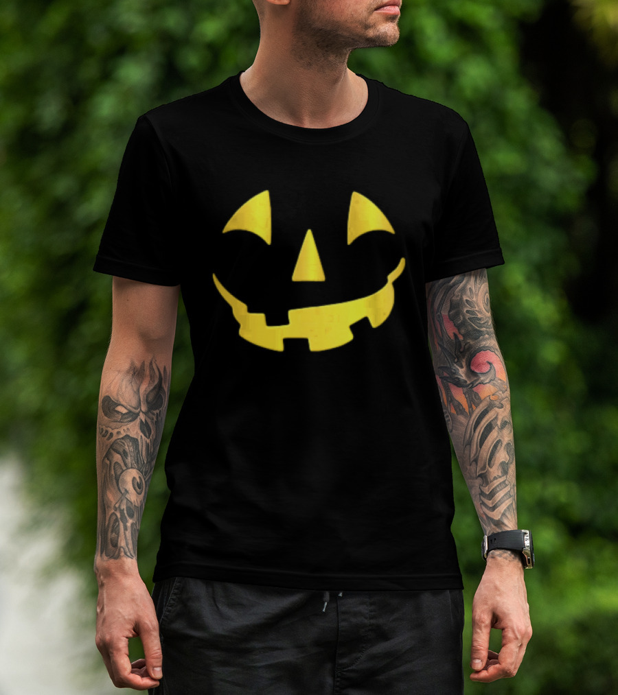 Glowing Metallic Gold Jack O Lantern Pumpkin Face T-Shirt