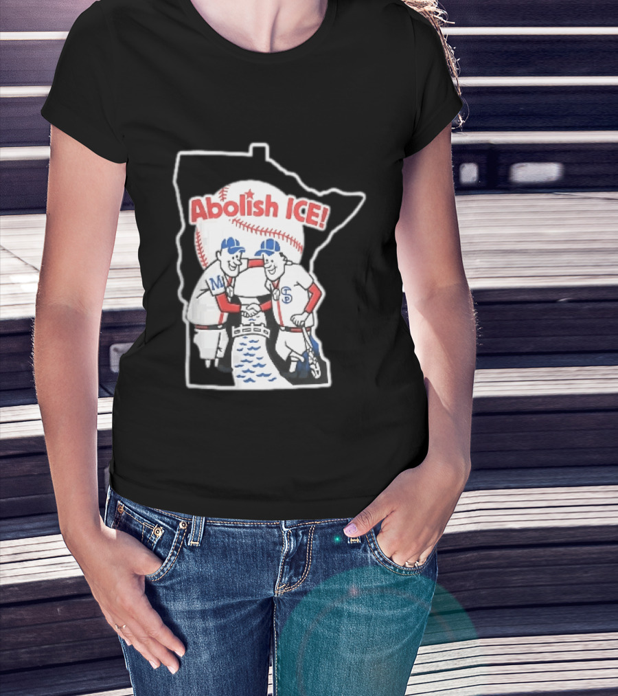Minnesota Twins Abolish ICE Cartoon Players Shaking Hands River State T-Shirt