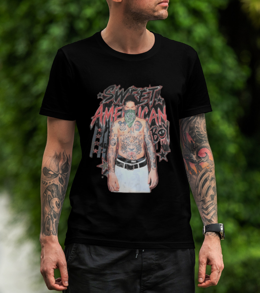 Sweet American Boy Less Tattooed Man Green Bandana Stars Bootleg T-Shirt