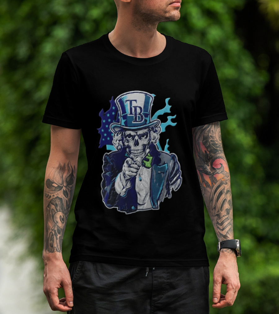 Tampa Bay Rays Skeleton Uncle Sam American Flag T-Shirt