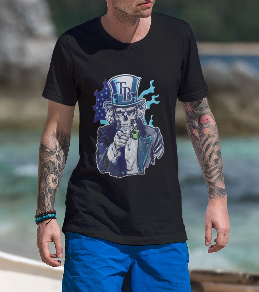 Tampa Bay Rays Skeleton Uncle Sam American Flag T-Shirt