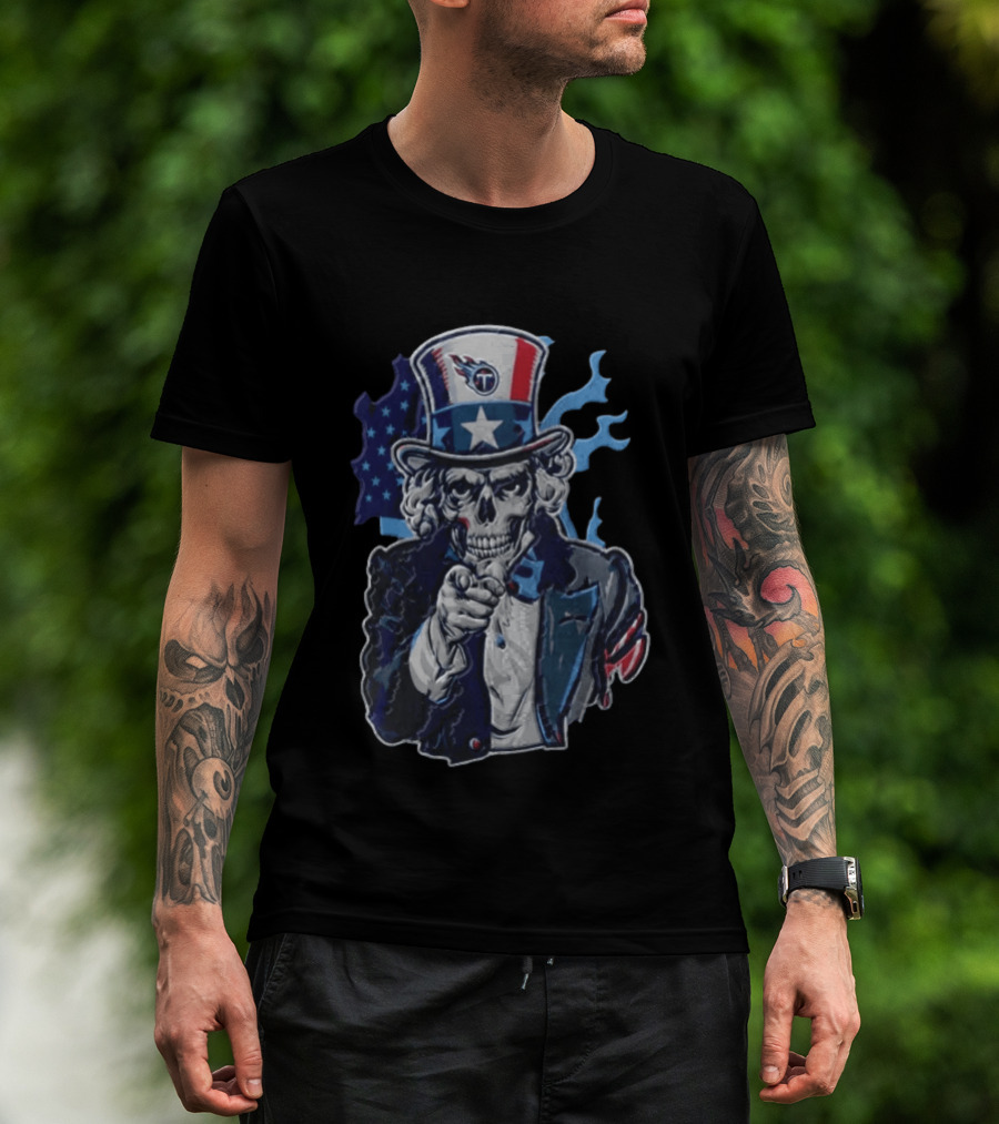 Tennessee Titans Skeleton Uncle Sam Pointing Patriotic American Flag T-Shirt