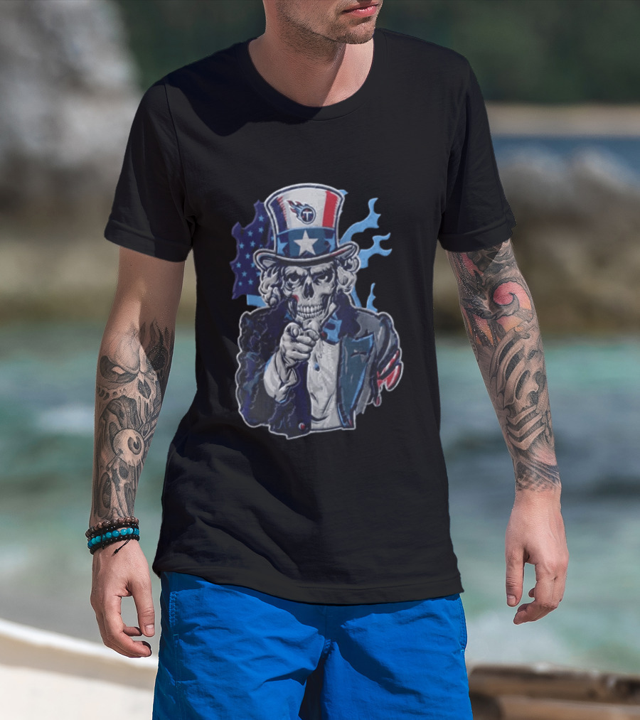 Tennessee Titans Skeleton Uncle Sam Pointing Patriotic American Flag T-Shirt