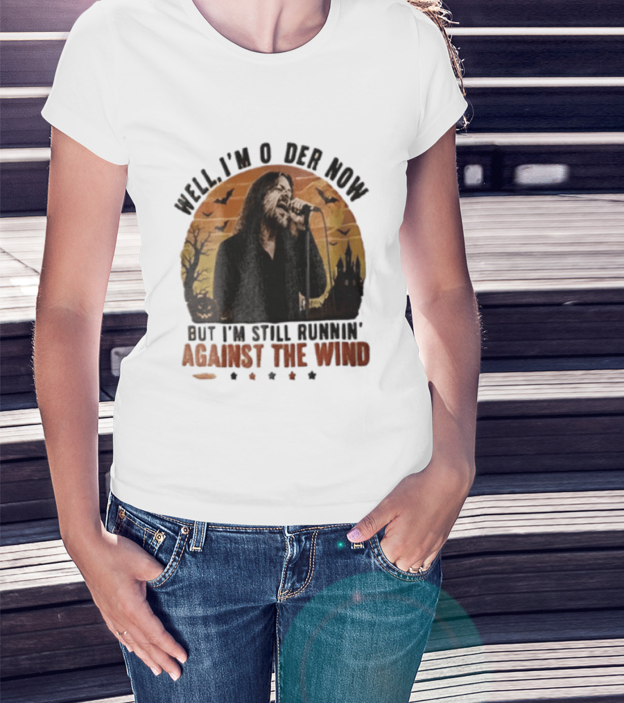 Well I'm Older Now But I'm Still Runnin' Against The Wind Bearded Singer Halloween Sunset Castle T-Shirt