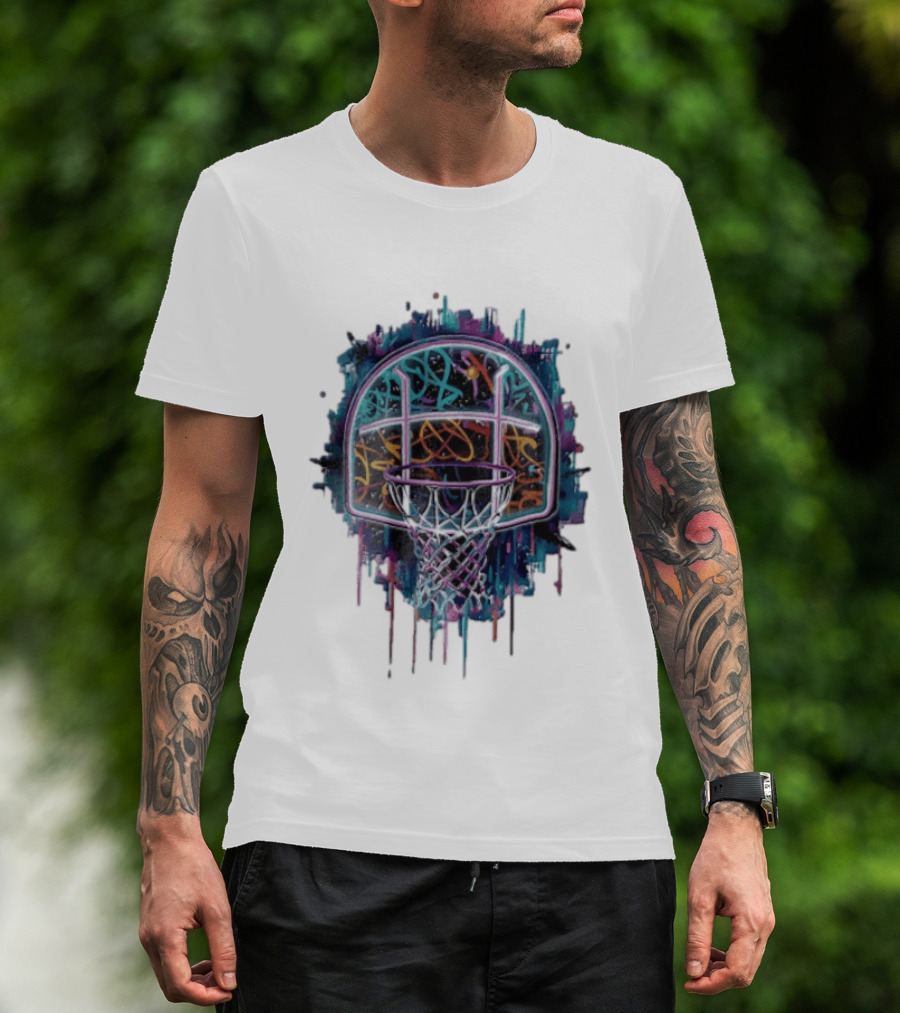 Neon Graffiti Basketball Backboard Dripping Multicolor T-Shirt