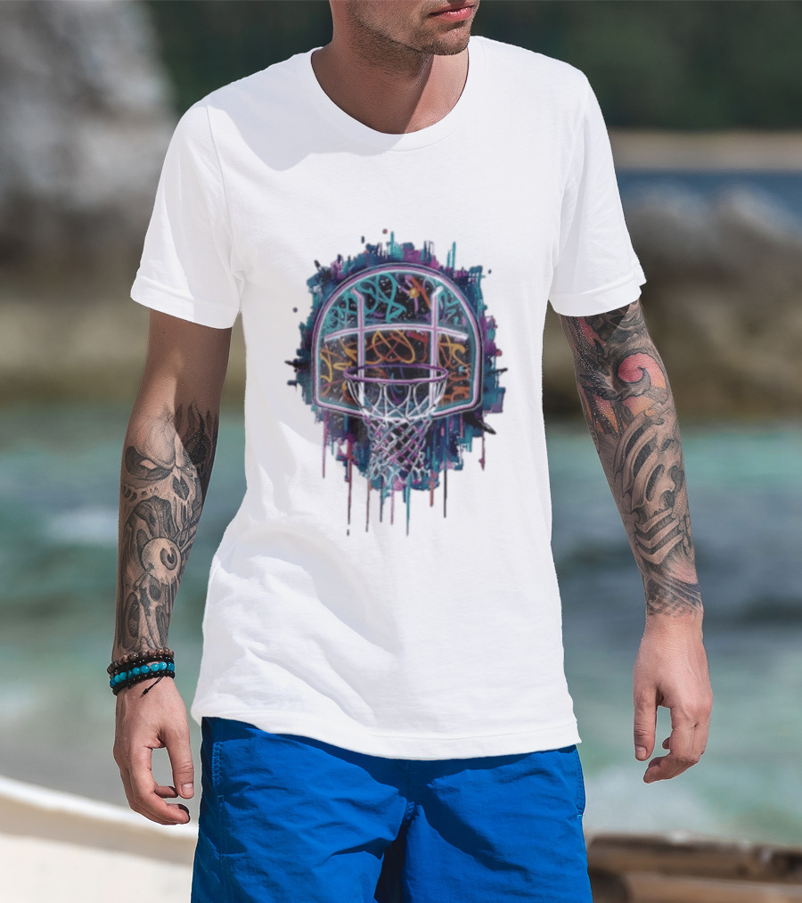 Neon Graffiti Basketball Backboard Dripping Multicolor T-Shirt