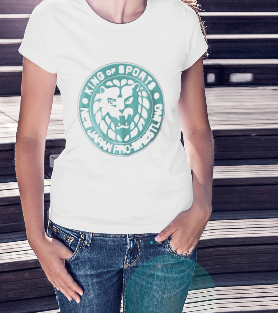 New Japan Pro Wrestling King Of Sports Teal Circular Lion Head T-Shirt
