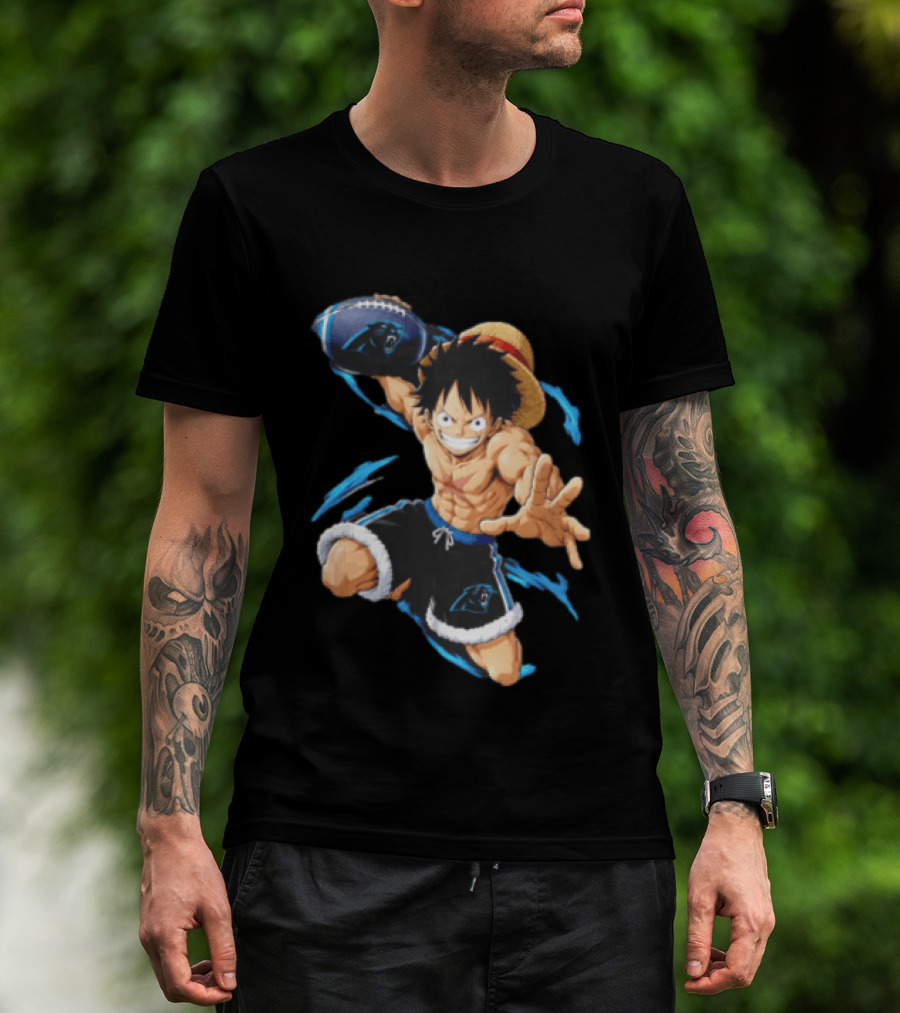 Carolina Panthers Anime Character Holding Football Blue Swirls T-Shirt