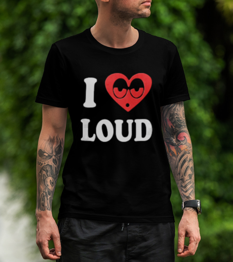 I Love Loud Red Heart Droopy Eyes Cartoon T-Shirt