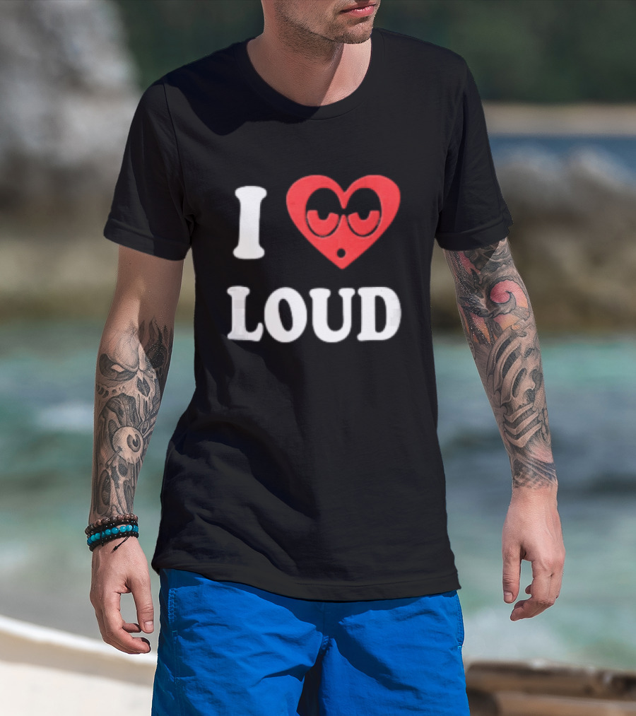 I Love Loud Red Heart Droopy Eyes Cartoon T-Shirt