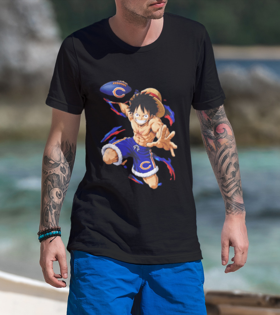 Chicago Bears Straw Hat Pirate Football Anime Crossover Adventures T-Shirt
