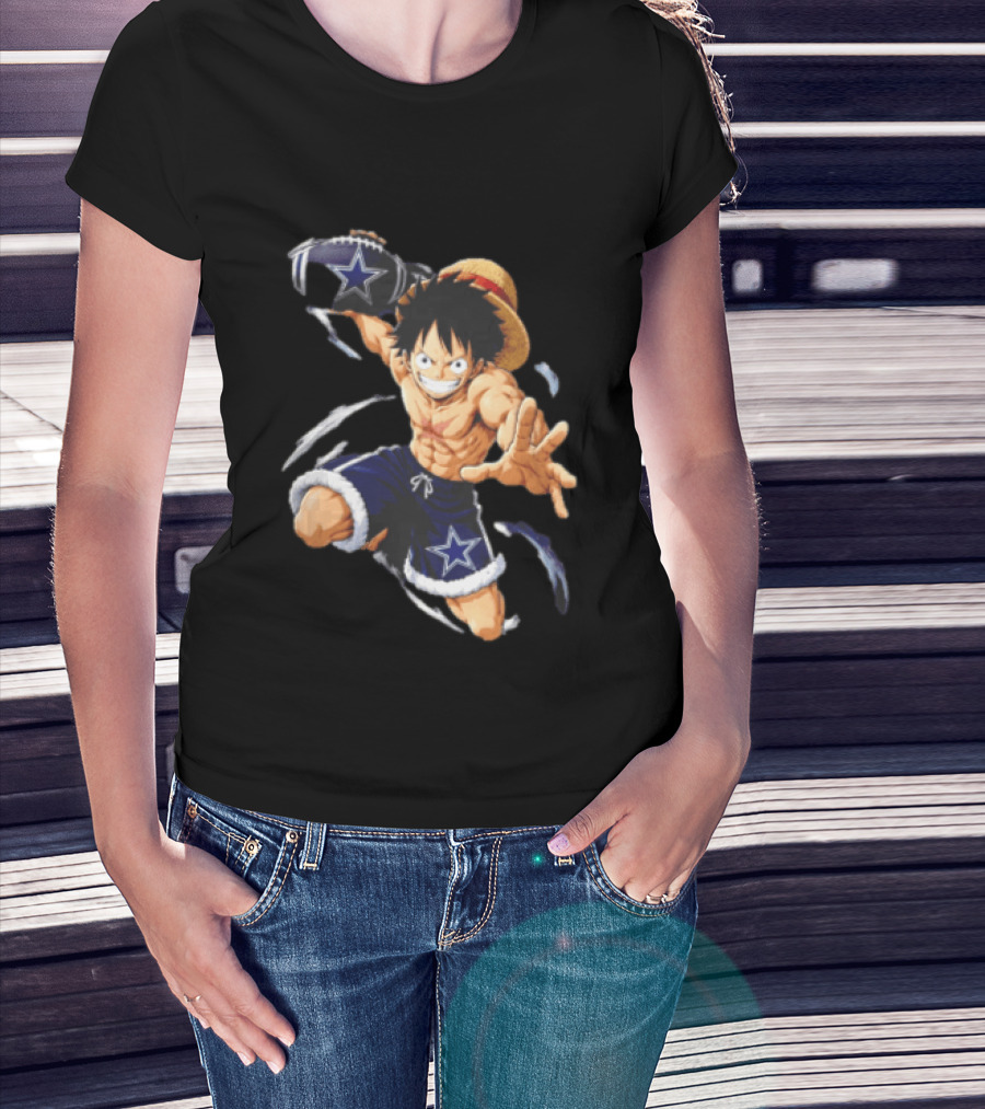 Dallas Cowboys Anime Luffy With Football Iconic Action T-Shirt