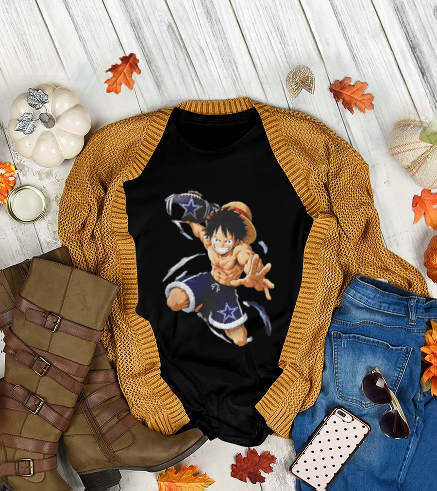 Dallas Cowboys Anime Luffy With Football Iconic Action T-Shirt