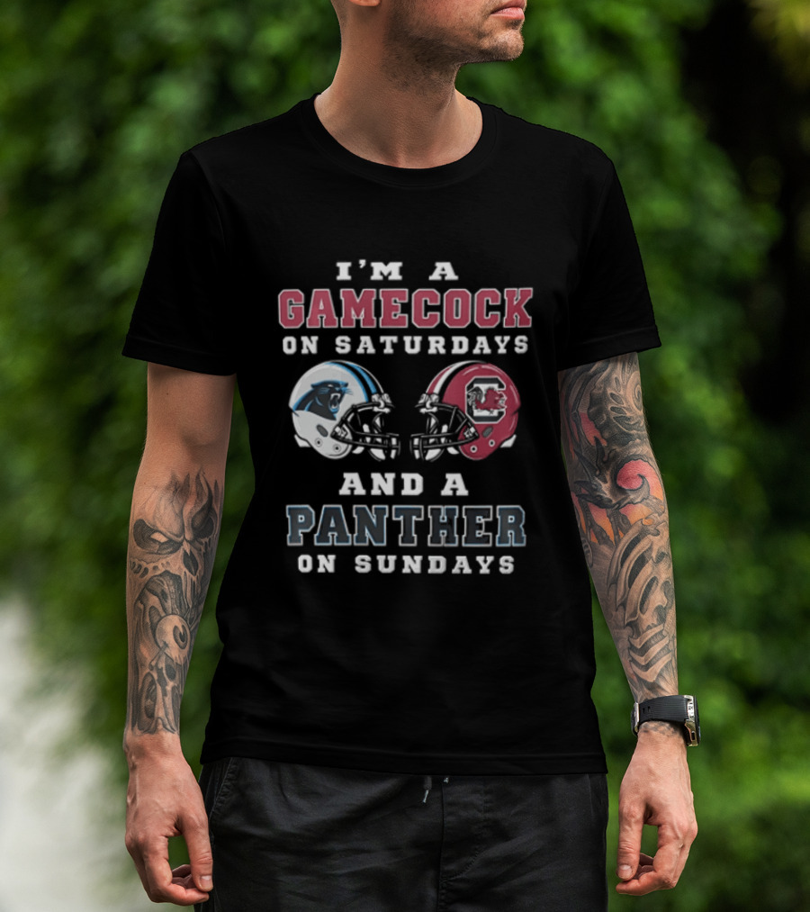 I'm A Gamecock On Saturdays And A Panther On Sundays Football Helmet T-Shirt