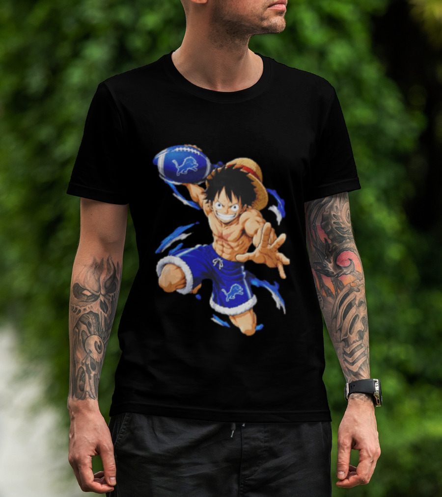 Detroit Lions Luffy Anime Football Action Pose T-Shirt