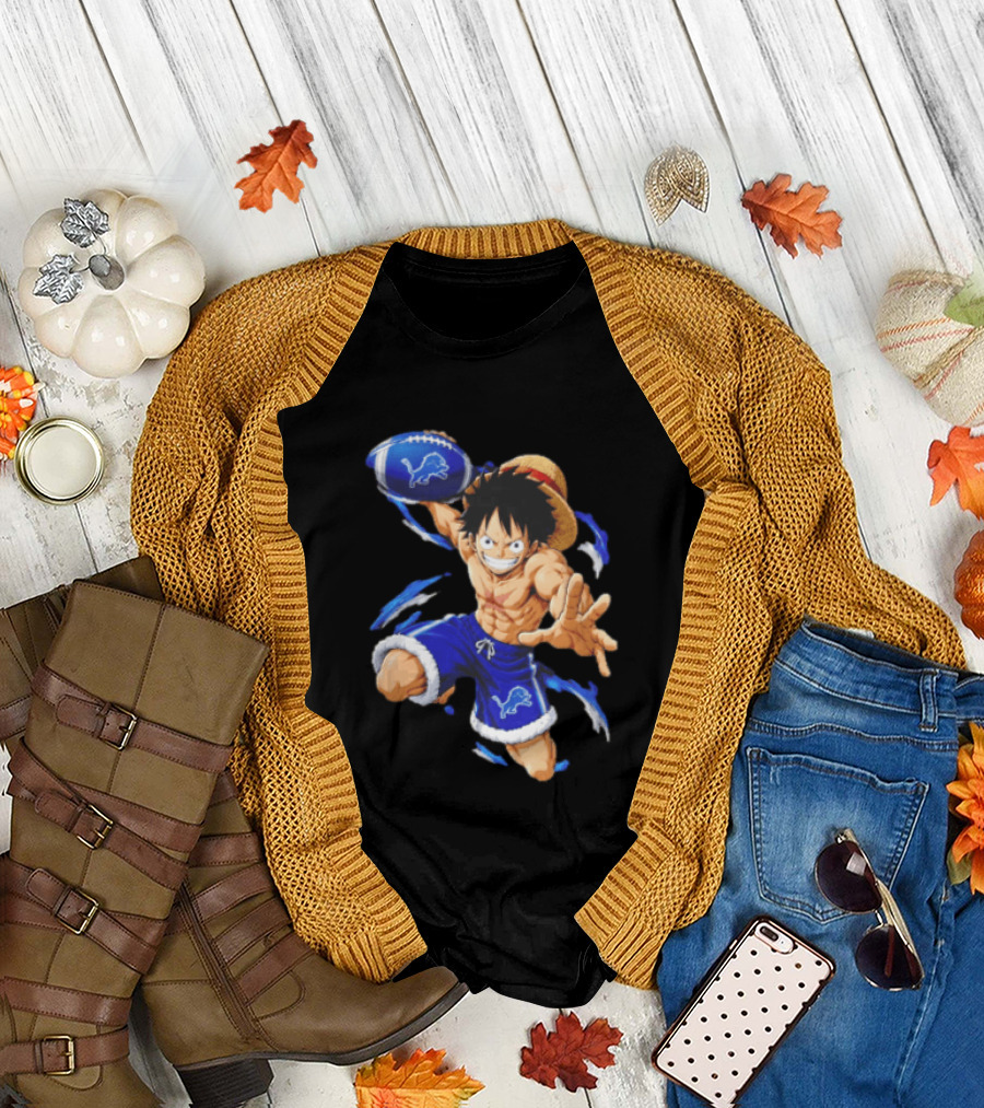 Detroit Lions Luffy Anime Football Action Pose T-Shirt