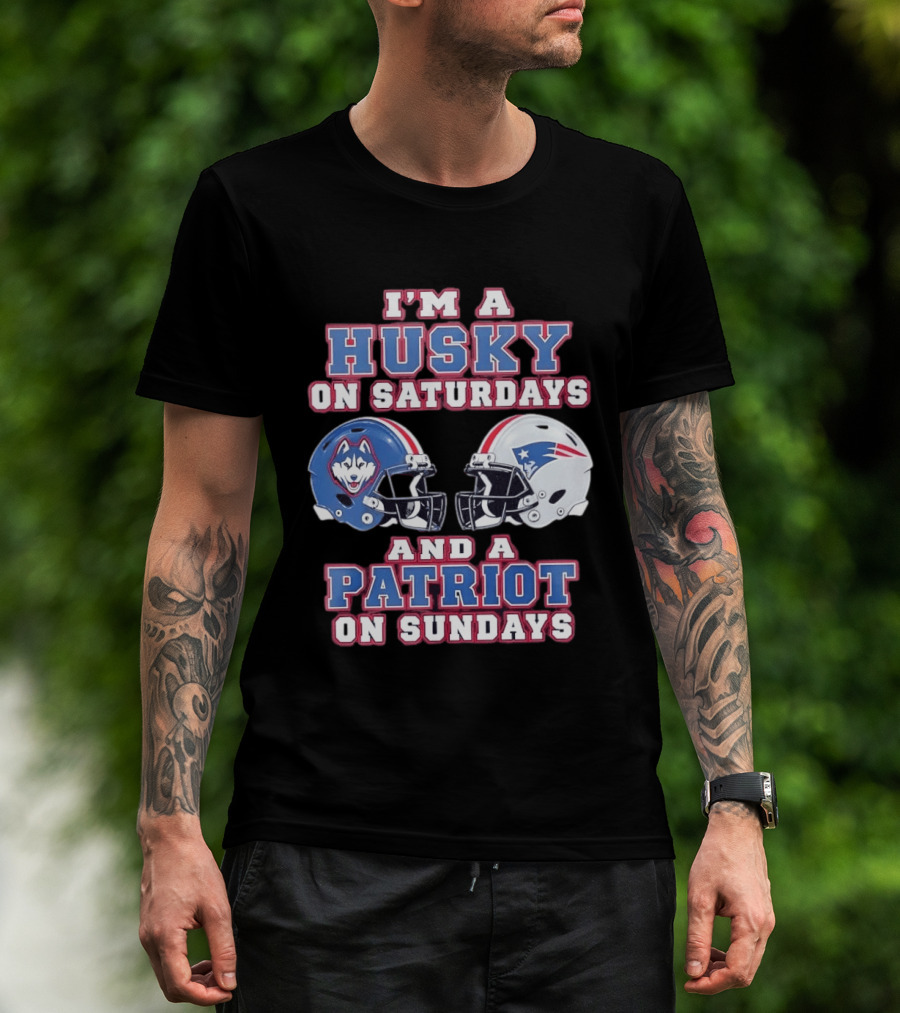 I'm A Husky On Saturdays And A Patriot On Sundays Football Helmets T-Shirt