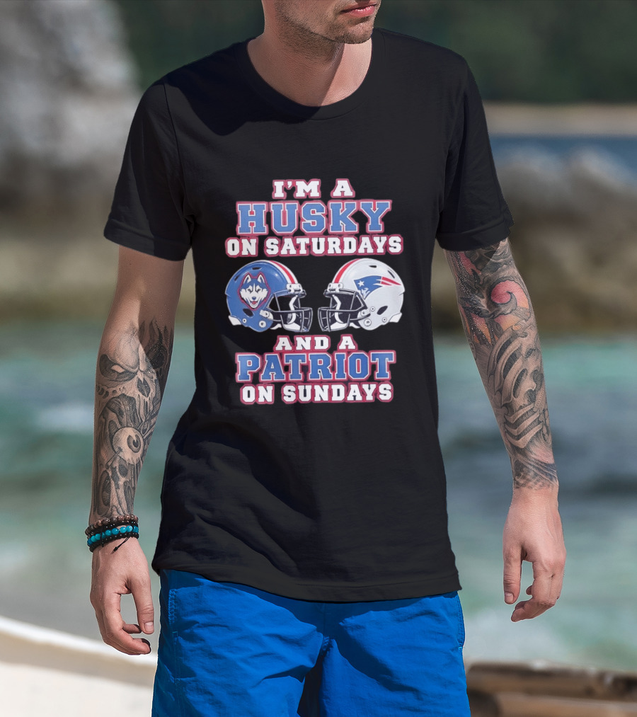 I'm A Husky On Saturdays And A Patriot On Sundays Football Helmets T-Shirt