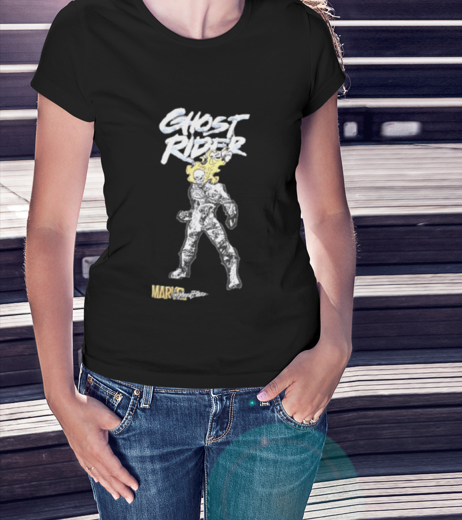Marvel Ghost Rider Johnny Blaze Flaming Skull Comic Sketch T-Shirt