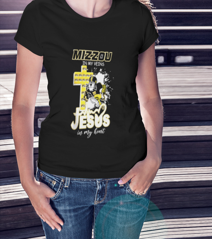 Mizzou In My Veins Jesus In My Heart University Of Missouri Tiger Cross T-Shirt