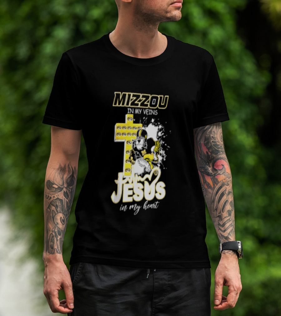 Mizzou In My Veins Jesus In My Heart University Of Missouri Tiger Cross T-Shirt