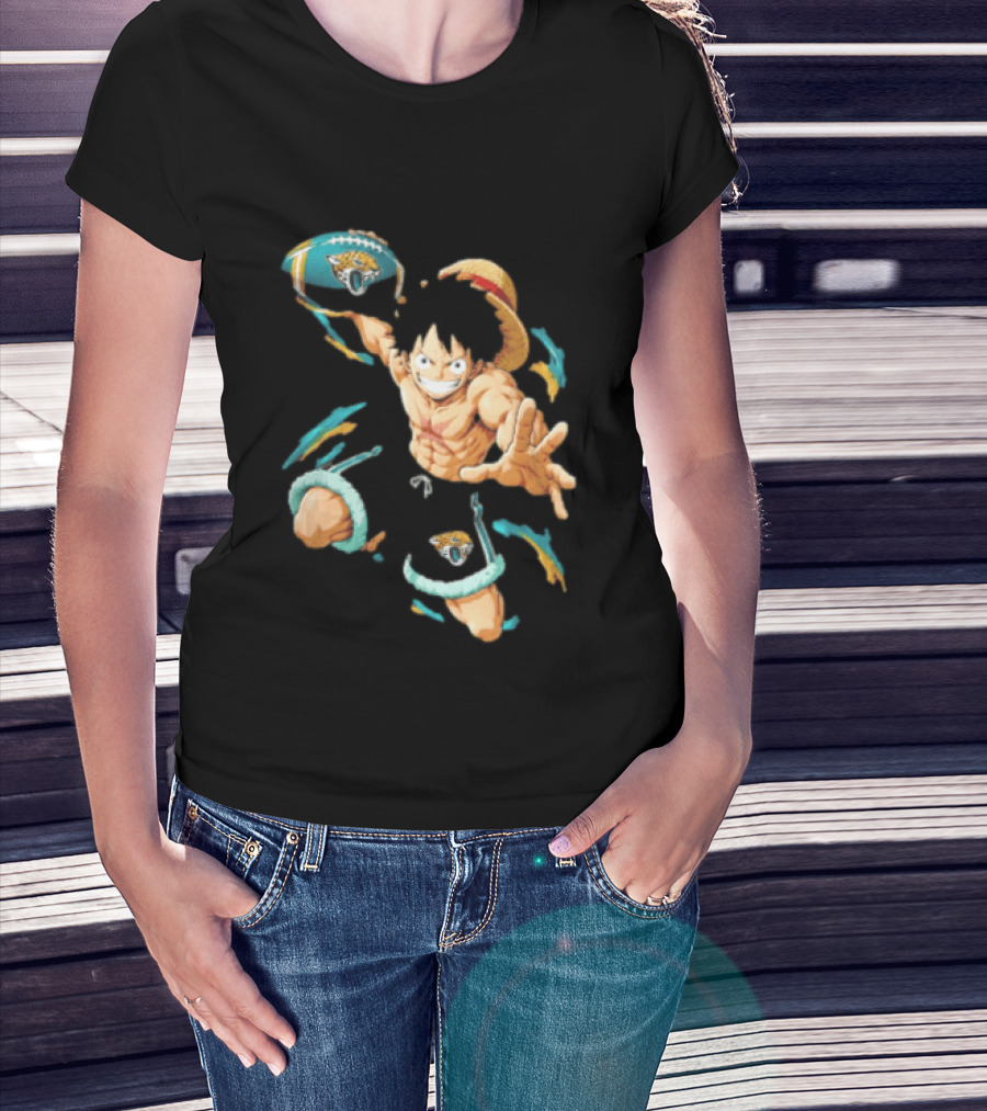 Jacksonville Jaguars Anime Character With Straw Hat Throwing Football T-Shirt
