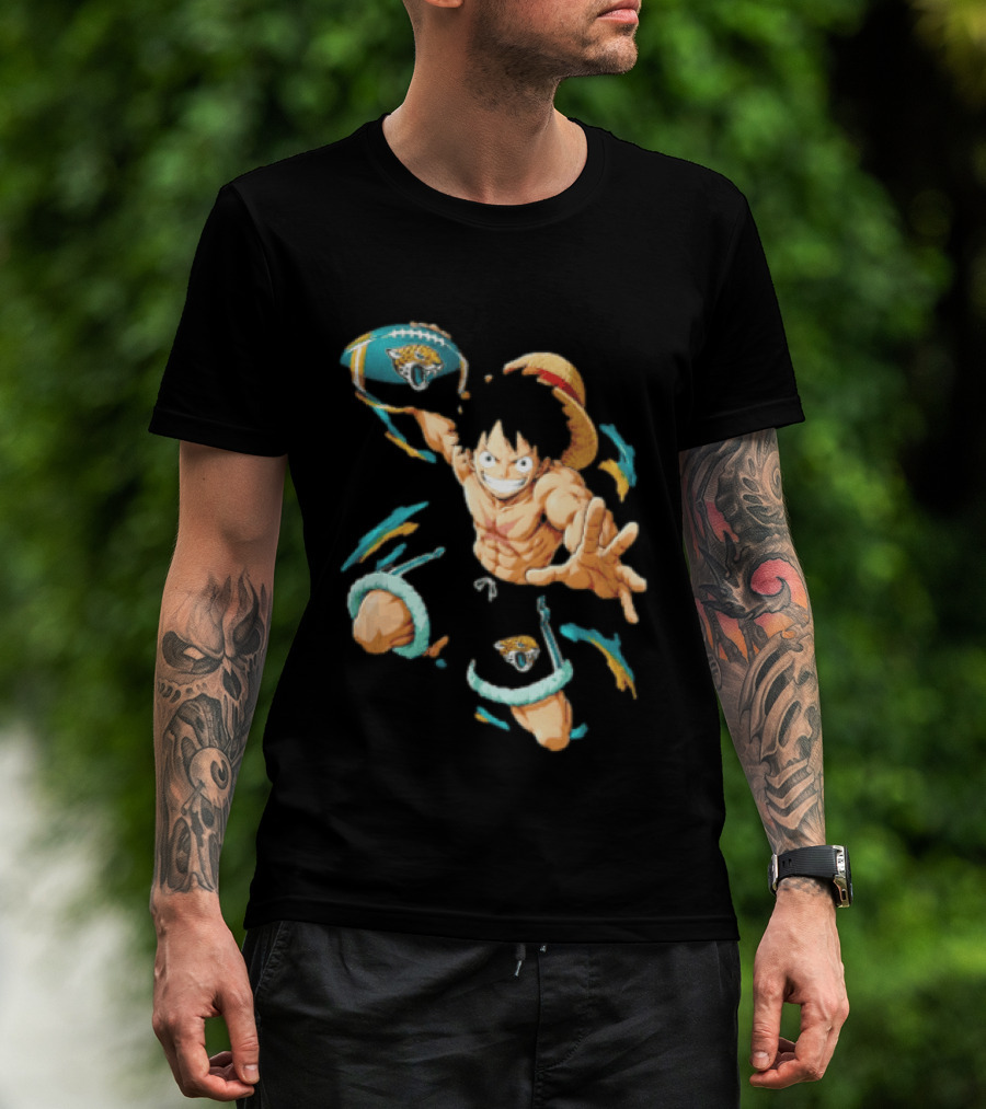 Jacksonville Jaguars Anime Character With Straw Hat Throwing Football T-Shirt