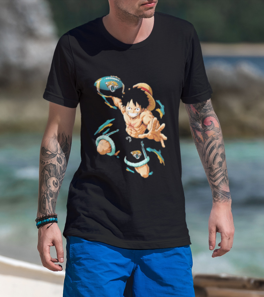 Jacksonville Jaguars Anime Character With Straw Hat Throwing Football T-Shirt