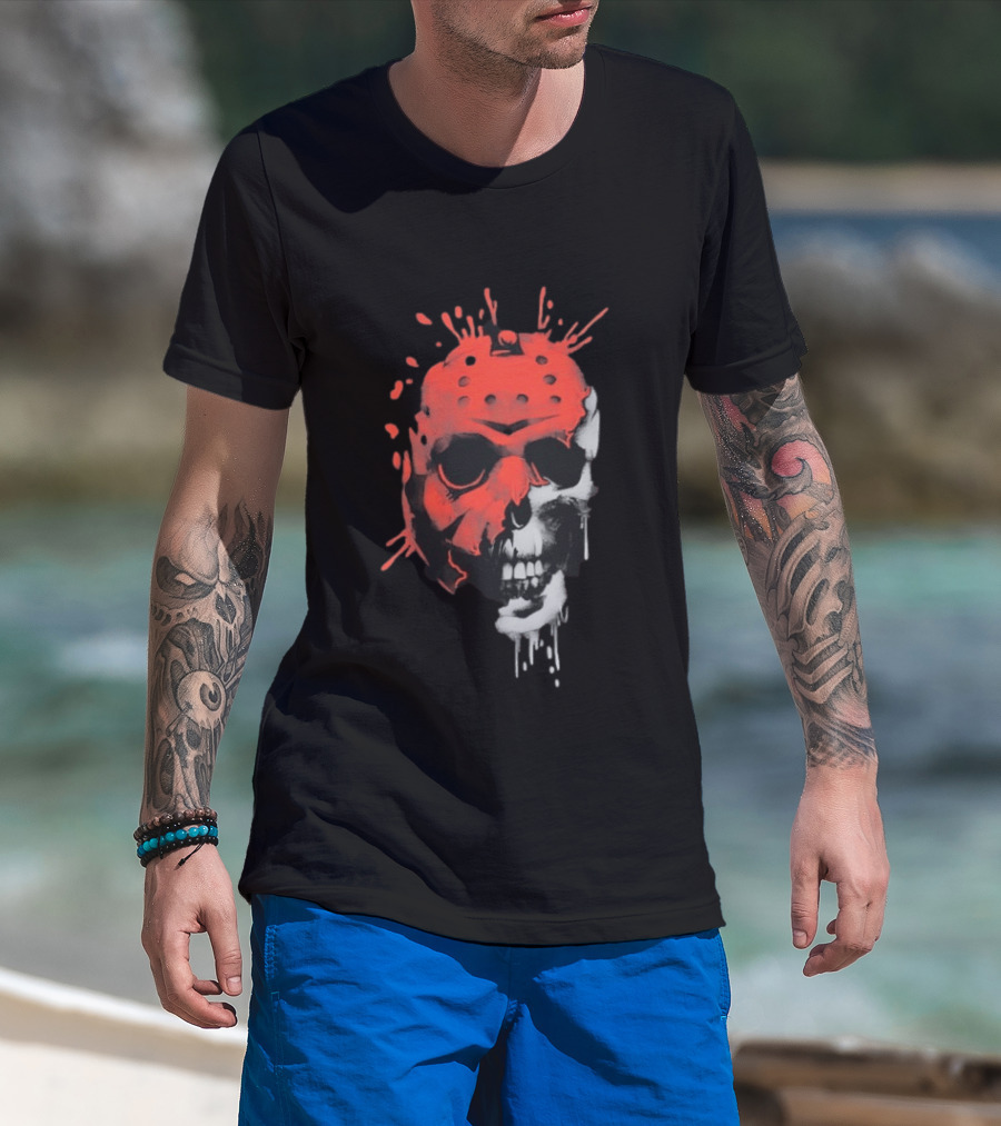 Jason Voorhees Unmasked Skull Horror Splatter T-Shirt