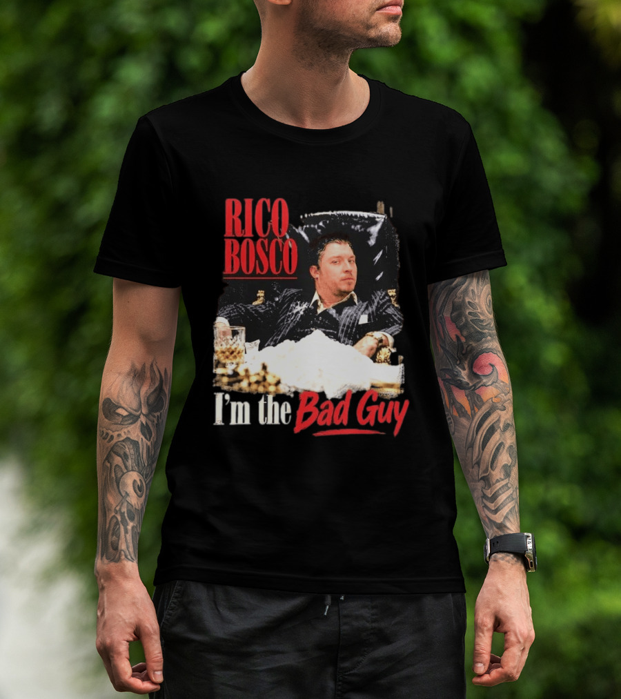 Rico Bosco I'm The Bad Guy Black Suit Reclining Chair Whiskey T-Shirt