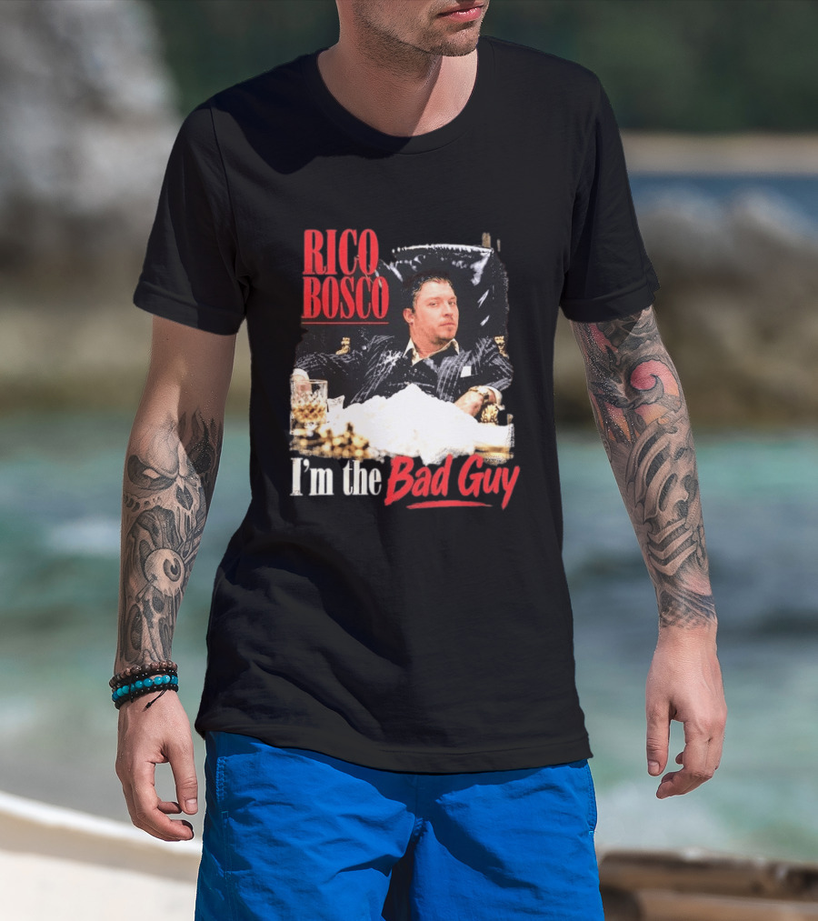 Rico Bosco I'm The Bad Guy Black Suit Reclining Chair Whiskey T-Shirt