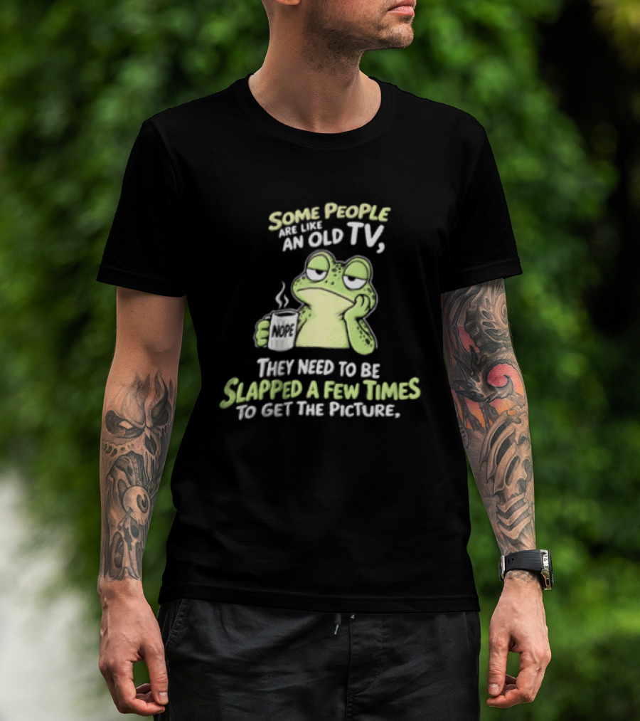 Some People Are Like An Old TV Frog Coffee Humor Slapped To Get The Picture T-Shirt