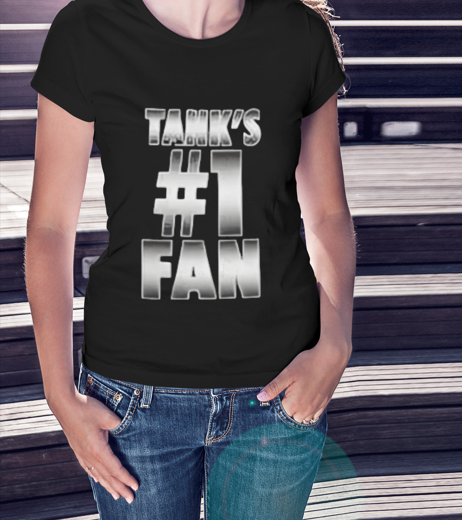 Tank's #1 Fan Silver Metallic Gradient Chrome Block T-Shirt