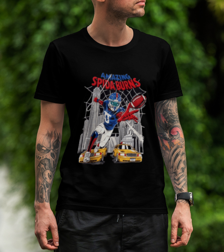 Amazing Spida Burns Football Player NYC Skyline Taxi Scene T-Shirt