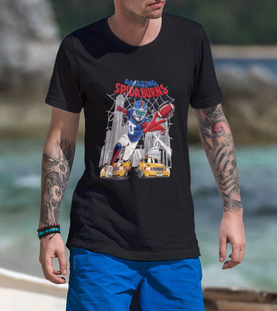 Amazing Spida Burns Football Player NYC Skyline Taxi Scene T-Shirt