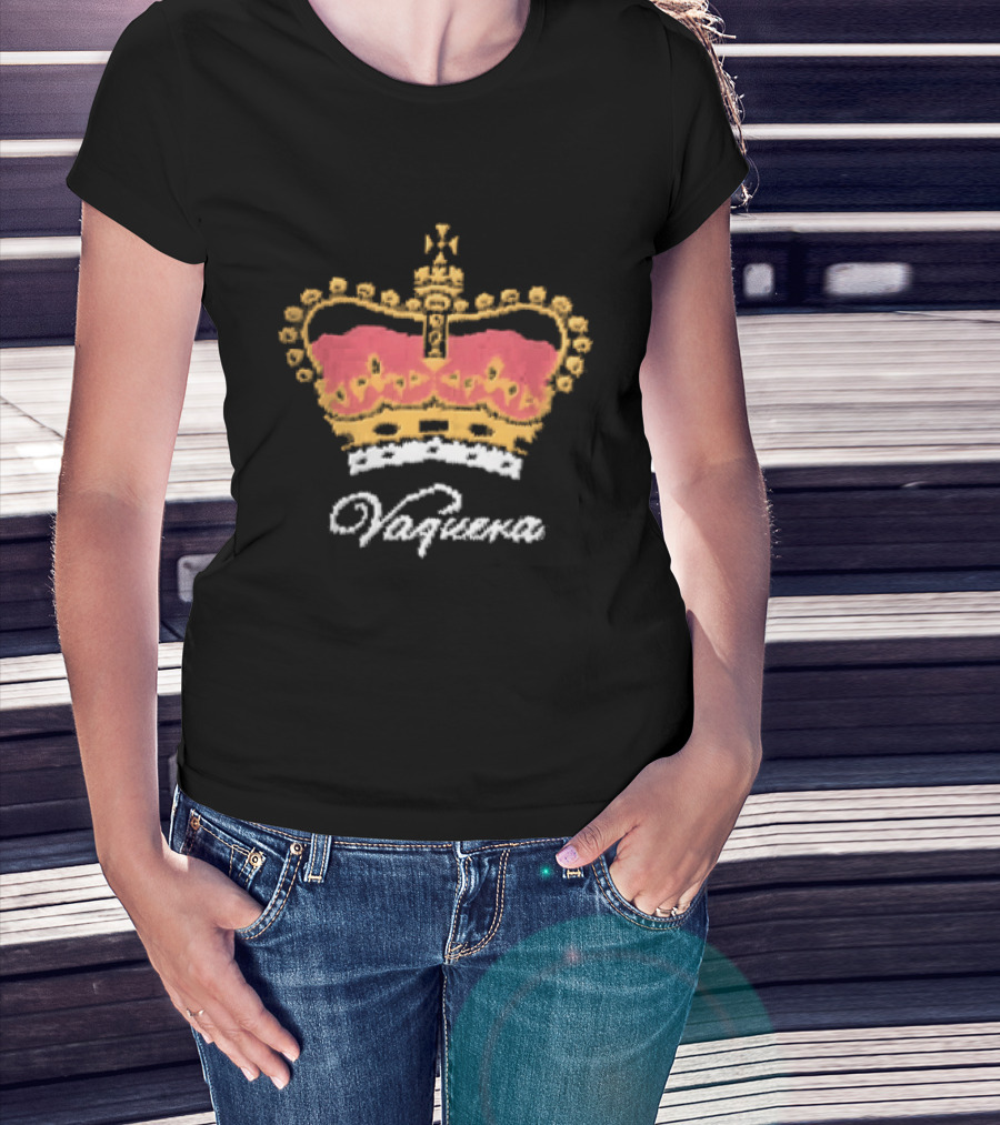 Vaquera Script British Royal Crown Red Gold White Knit T-Shirt