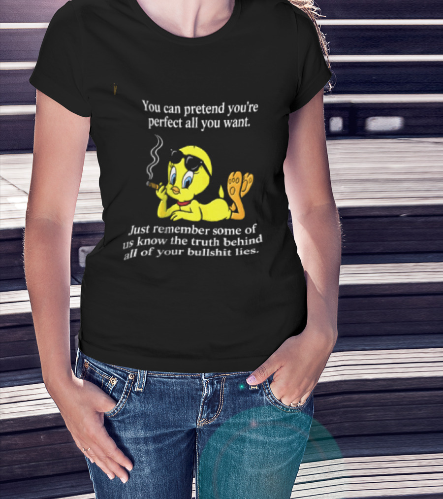 You Can Pretend Youre Perfect All You Want Just Remember Some Of Us Know The Truth Behind All Of Your Bullshit Lies Tweety Bird Smoking T-Shirt