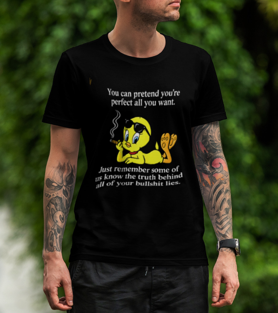 You Can Pretend Youre Perfect All You Want Just Remember Some Of Us Know The Truth Behind All Of Your Bullshit Lies Tweety Bird Smoking T-Shirt