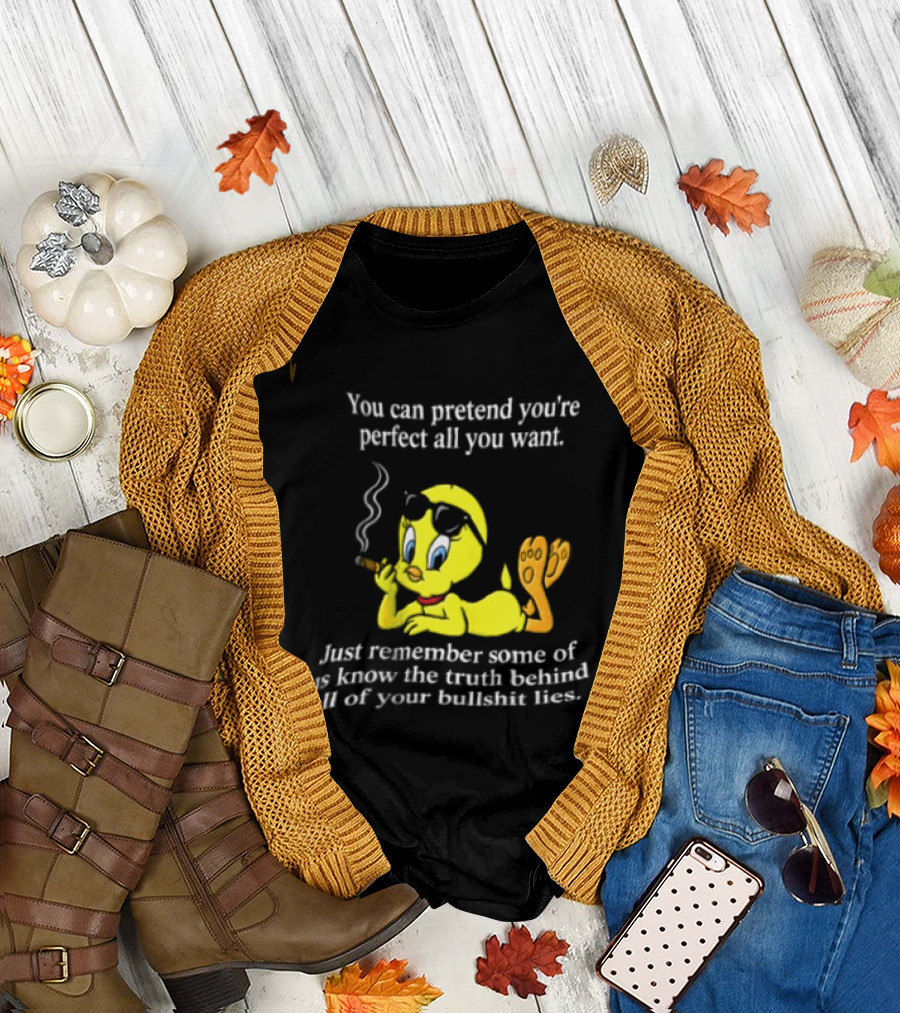 You Can Pretend Youre Perfect All You Want Just Remember Some Of Us Know The Truth Behind All Of Your Bullshit Lies Tweety Bird Smoking T-Shirt