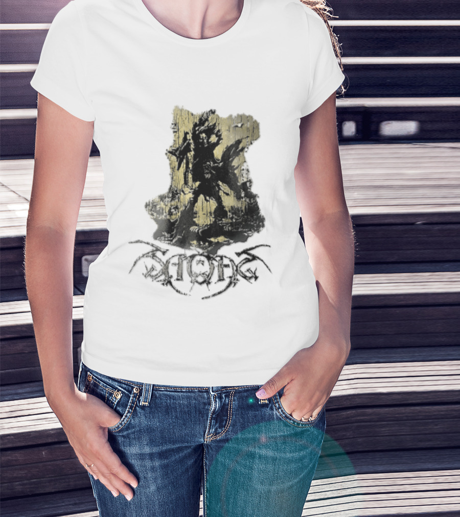 Savatage Skeleton Reaper Flying V Guitar Gold Distressed T-Shirt