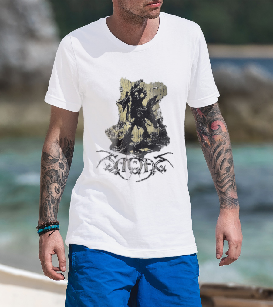 Savatage Skeleton Reaper Flying V Guitar Gold Distressed T-Shirt