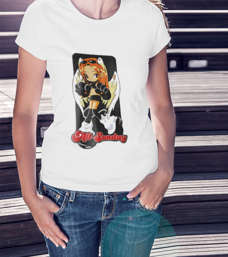 All Sunday Anime Girl With Angel Wings Paw Gloves And Platform Boots T-Shirt