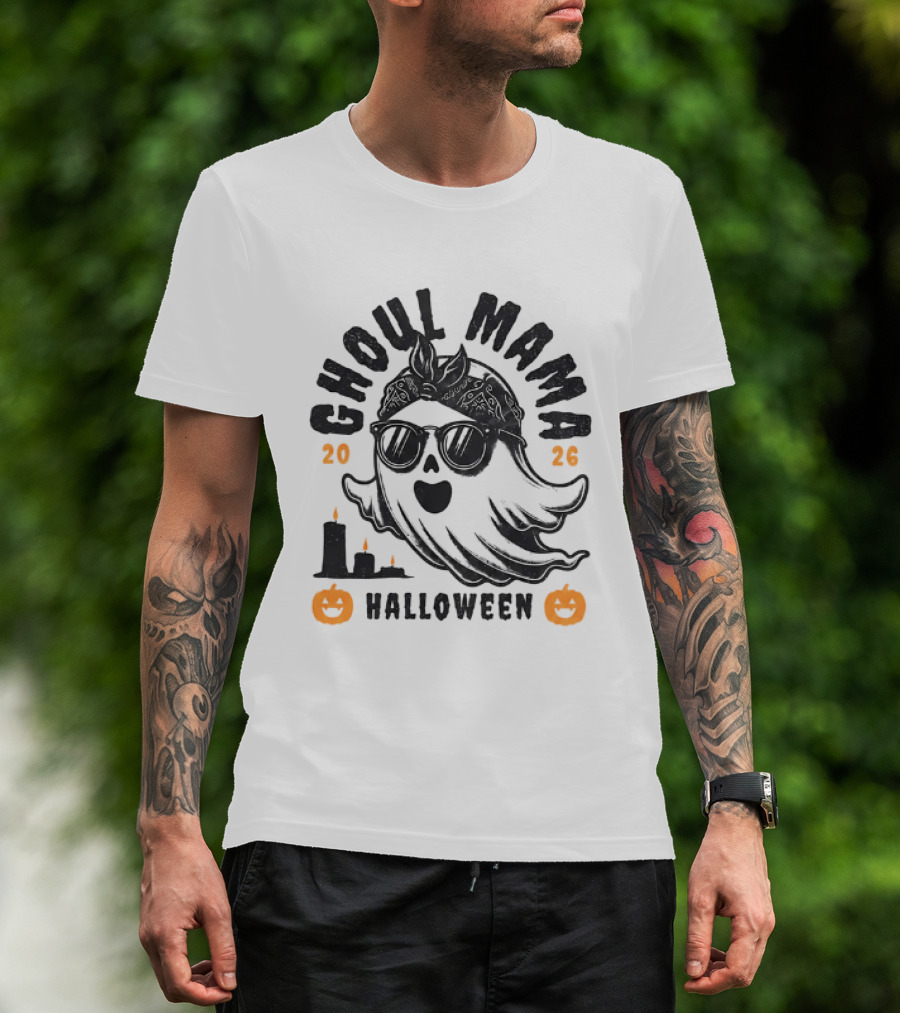 Ghoul Mama Halloween 2026 With Pumpkins And Candles T-Shirt