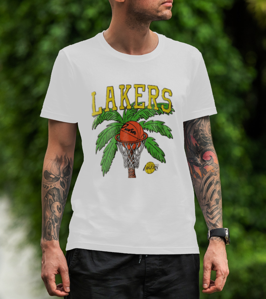 Lakers Palm Tree Basketball Hoop Distressed NBA T-Shirt